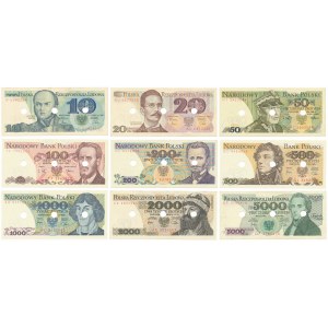 Banknoty PRL - zestaw od 10 zł - 5.000 zł - SKASOWANE (9szt)