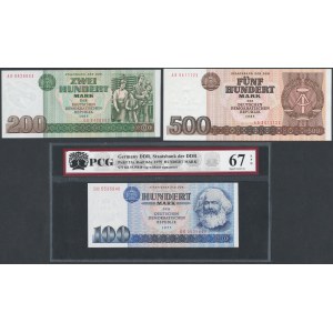 Niemcy, DDR, 100, 200 i 500 Mark 1975-85 (3szt)