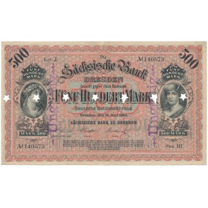 Niemcy, Drezno, 500 Mark 1890 - UNGILTIG - perforacja