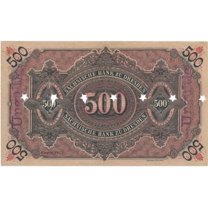 Niemcy, Drezno, 500 Mark 1890 - UNGILTIG - perforacja
