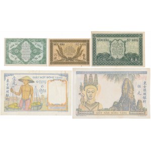 French Indo-China, 5 Cents - 5 Piastres (1936-46) - set of 5 pcs