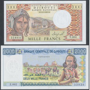Djibouti, 1.000 & 2.000 Francs (1991-2005) - set o f 2 pcs