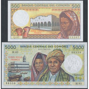 Comoros, 500 & 5.000 Francs (1984-94) - set of 2 pcs