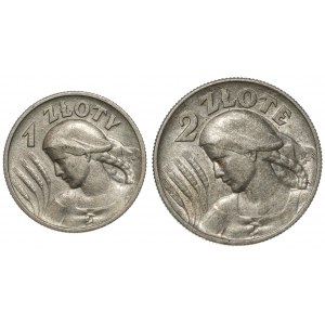 1 i 2 złote 1925 Kobieta i kłosy (2szt)