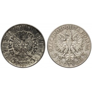 5 złotych 1932 i 1938 Głowa i Piłsudski, RZADKIE (2szt)