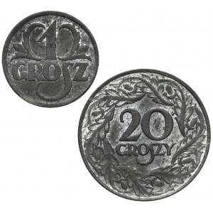 Generalna Gubernia, 1 grosz 1939 i 20 groszy 1923 (2szt)