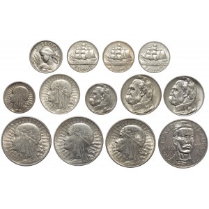 1 - 10 złotych 1925-1936, w tym Traugutt (13szt)