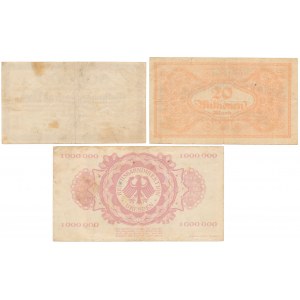 Germany, Deutsche Reichsbahn, 500.000 mk, 1 & 20 mln mk 1923 (3pcs)