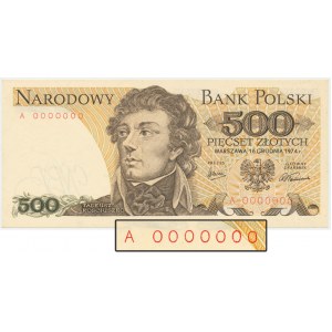 500 złotych 1974 - A 0000000 - bez nadruków - RZADKOŚĆ