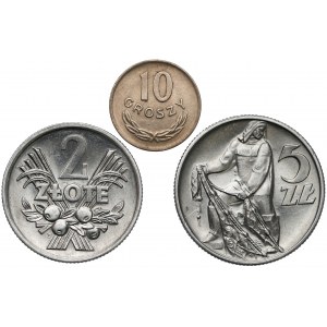 10 groszy 1949, 2 złote 1971 i 5 złotych 1959 (3szt)