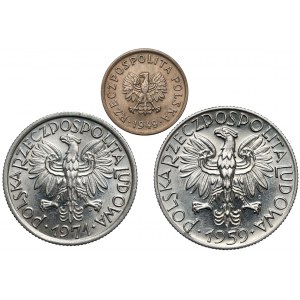 10 groszy 1949, 2 złote 1971 i 5 złotych 1959 (3szt)