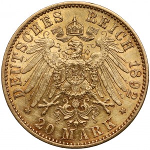 Hessen-Darmstadt, Ludwig IV., 20 mark 1892 A - RARE