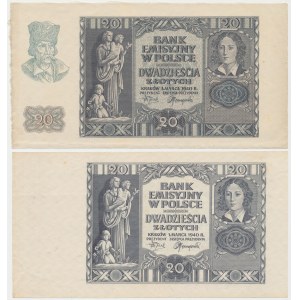 20 złotych 1940 - bez poddruku i z poddrukiem (2szt)