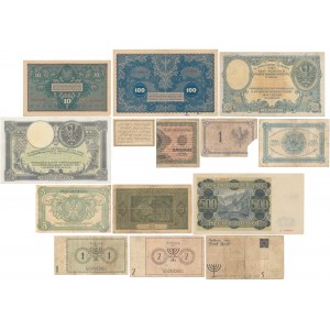 Zestaw banknotów, marki polskie, złotówki i Getto (14szt)