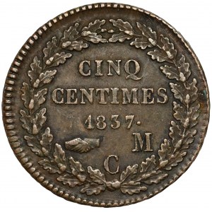 Monako, Honoré V, 5 centimes 1837 MC