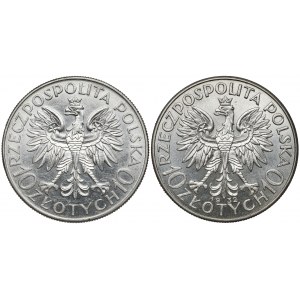 10 złotych 1932-1933 Sobieski i Głowa Kobiety (2szt)