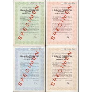 Obligacja Państwowa 1989 r., SPECIMEN 200 tys do 5 mln zł (4szt)