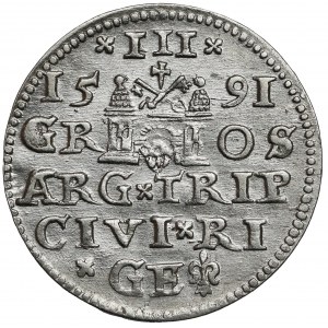 Zygmunt III Waza, Trojak Ryga 1591 - jabłko na koronie