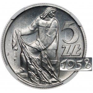 5 złotych 1958 Rybak - wąska ósemka