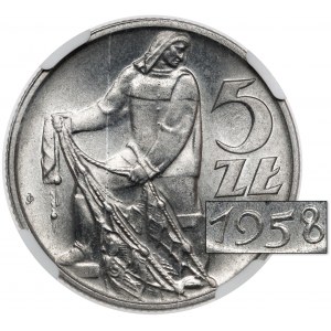 5 złotych 1958 Rybak - wąska ósemka