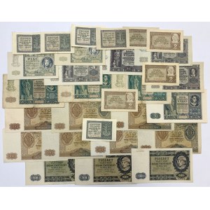 Zestaw banknotów 1 - 500 złotych 1940-1941 (29szt)