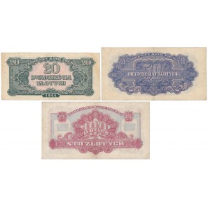 Zestaw banknotów 20, 50 i 100 złotych 1944 (3szt)