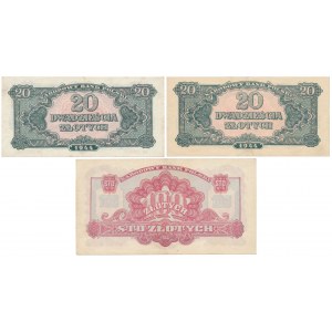 Zestaw banknotów 2x 20 i 100 złotych 1944 (3szt)
