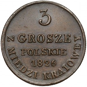 3 grosze 1826 IB z MIEDZI KRAIOWEY - piękne