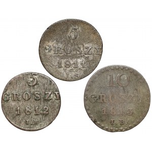 Księstwo Warszawskie, 5 i 10 groszy 1811-1813 - zestaw (3szt)