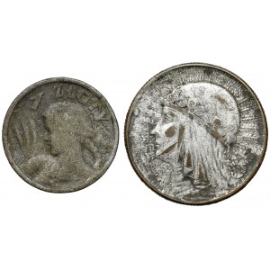 1 złoty 1925 i 5 złotych 1933 - falsyfikaty z epoki (2szt)