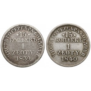 15 kopiejek = 1 złoty 1839 i 1840 MW, Warszawa - zestaw (2szt)