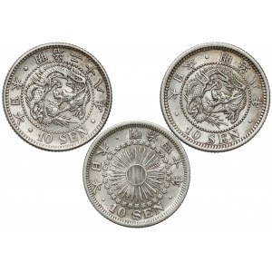 Japonia, Meiji, 10 sen, zestaw (3szt)