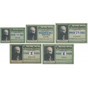 Heydekrug (Szyłokarczma), 25 - 75pfg 1 2x 1 mk 1921 (5szt)