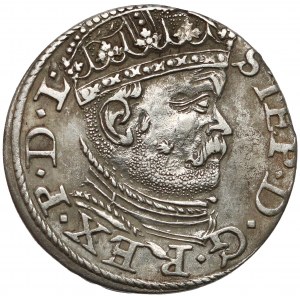 Stefan Batory, Trojak Ryga 1586 - duża głowa - zdobiony