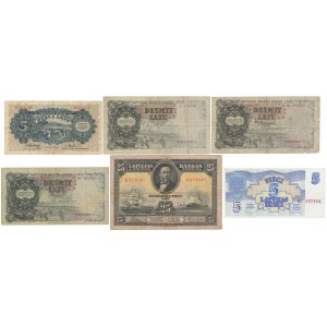 Łotwa, zestaw banknotów z lat 1928-92 (6szt)