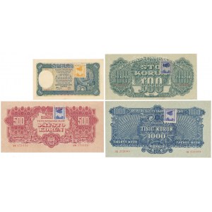 Czechoslovakia, 2x100, 500 & 1.000 Korun 1945 - SPECIMEN (4pcs)