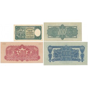 Czechoslovakia, 2x100, 500 & 1.000 Korun 1945 - SPECIMEN (4pcs)