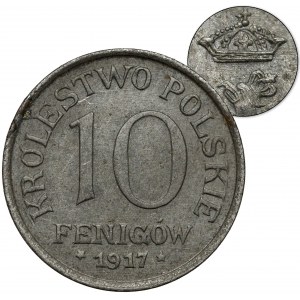 Królestwo Polskie, 10 fenigów 1917 - destrukt - zdwojenie Aw. - RZADKI