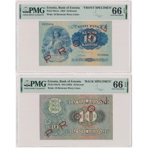 Estonia PROOV 10 Krooni 1928 FRONT & BACK SPECIMEN (2pcs)