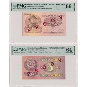 Estonia, 5 Krooni 1929 FRONT FRONT & BACK SPECIMEN (2pcs)