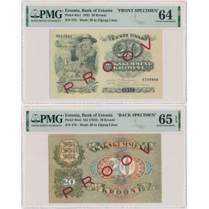 Estonia PROOV 20 Krooni 1932 FRONT & BACK SPECIMEN (2szt)