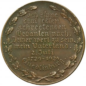 Germany, Quedlinburg, Medal for the 200th birthday of poet Friedrich Gottlieb Klopstock 1924