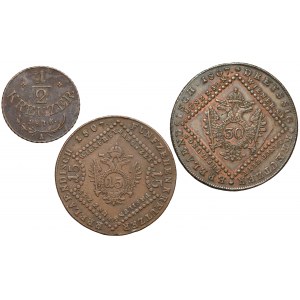 Austria, Franciszek I - od 1/2 krajcara do 30 krajcarów, 1807-1816 - zestaw (3szt)