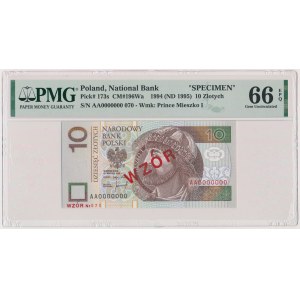 10 złotych 1994 - WZÓR - AA 0000000 - Nr 070