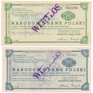Czeki podróżnicze NBP na 20 i 100 zł (1956) - RZADKIE