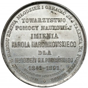 Medal, Karol Marcinkowski / T-wo Pomocy Naukowej, Poznań 1891 - PIĘKNY