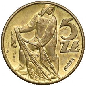 Próba MOSIĄDZ 5 złotych 1959 Rybak - piękny