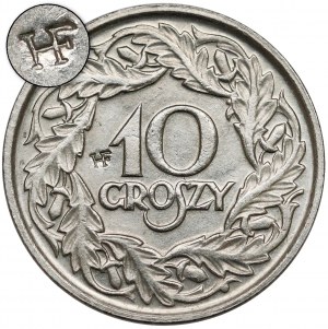 10 groszy 1923 z puncą HF - Huguenin Freres - Le Locle - rzadkość