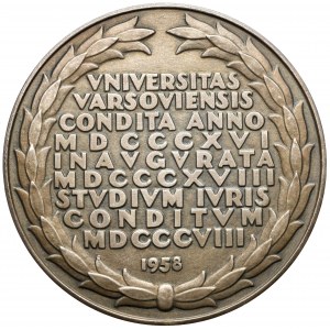 Medal, 150 rocznica powstania Wydziała Prawa Uniwersytetu Warszawskiego, 1958