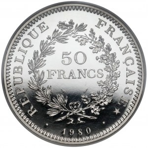 Francja, PLATYNA, 50 franków 1980, Paryż - PIEFORT - b.rzadkie